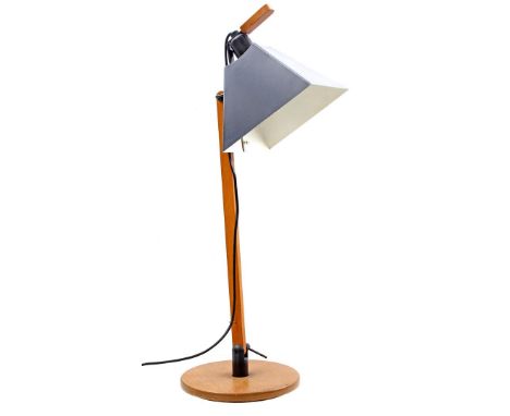 Gemma Bernal (1949-)Beech wood rotating and adjustable table lamp with blackened aluminum shade and white interior, design by