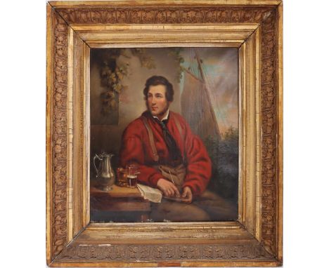 Anonymous, sailor with pipe and glass of beer, canvas 19th century, 30x27 cm