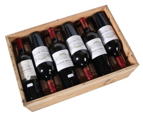 Crate with 12 bottles of red wine, 10 Chateau Boutisse, Grand Cru Saint-Emilion 2005 and 2 Chateau les Peneteaux, Bordeaux 20