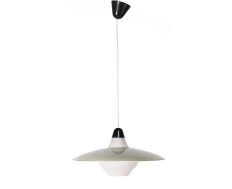 Louis Christiaan Kalff (1897-1976)Mint green metal hanging lamp with opaline chalice, design Louis Kalff, executed by Philips