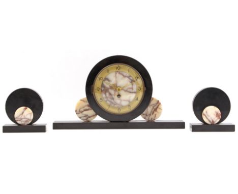 Marble Art Deco 3-piece clock set, 23 cm high