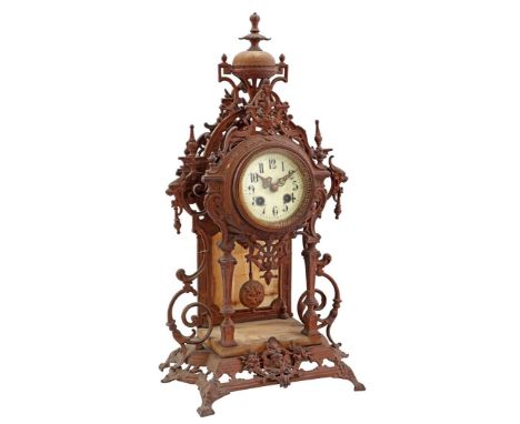 French mantel clock with marble in cast iron case, 50 cm high