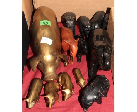 	Brass pigs, and other ceramic or resin animals to include a collection of Wade