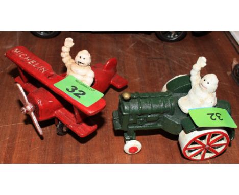 	A 'Michelin Man' bi-plane and tractor model