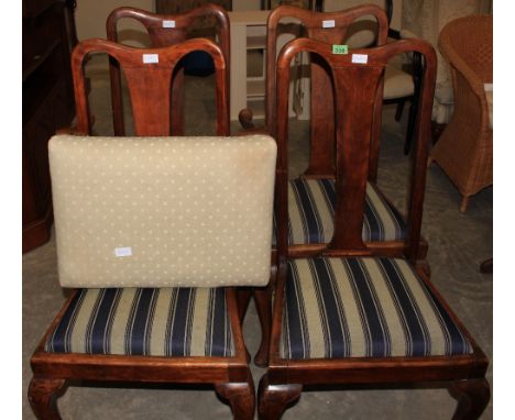 	A set of four Queen Anne style chairs and a cabriole leg stool