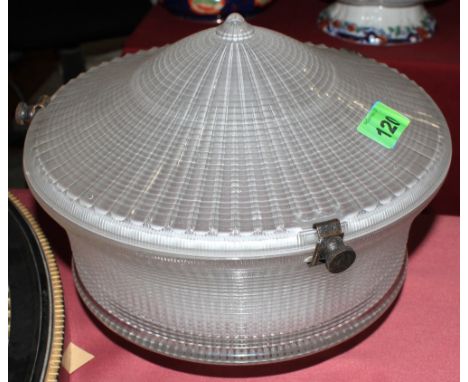 	A glass 'Holophane' type centre light fitting