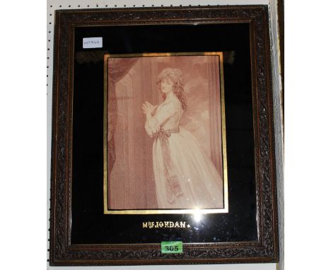 	MANNER OF BARTOLOZZI An 18th Century stipple engraving. Portrait of Mrs. Jordan. Verve-eglomise mounted 