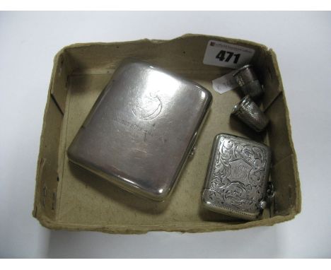 A Silver Cigarette Case, vesta case and two silver thimbles.