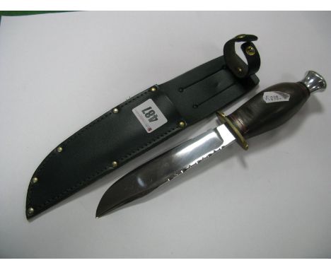 A R. Cooper of Sheffield Bowie Type Knife, with brass guard, wooden handle, leather sheath.