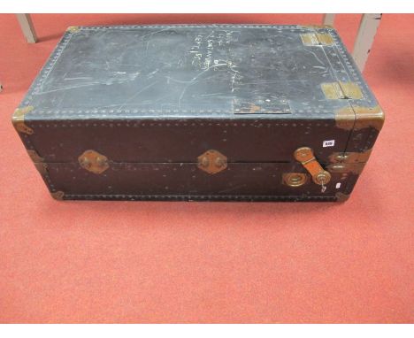 A Travel Trunk, circa 1920's with brass corner mounts and fitted interior. 