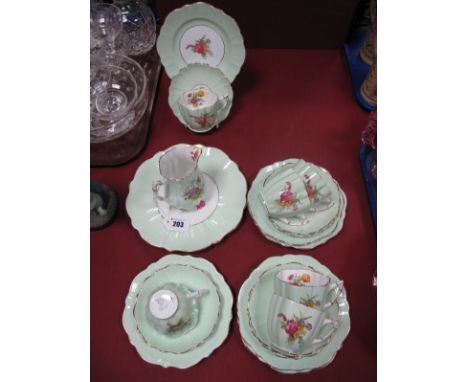 A Victoria Bone China Six Setting Tea Set, with matching cake plate and jug.