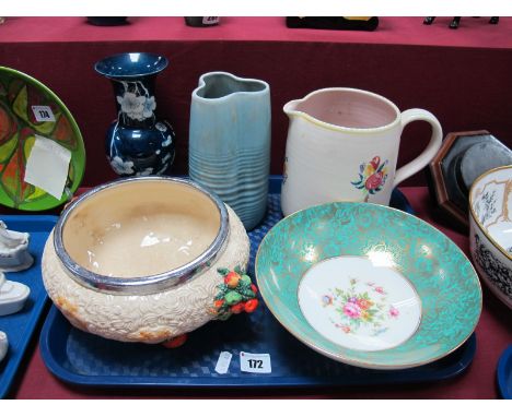 Minton and Celtic Harvest Bowls, Poole water jug, Carlton and Trentham vases:- One Tray