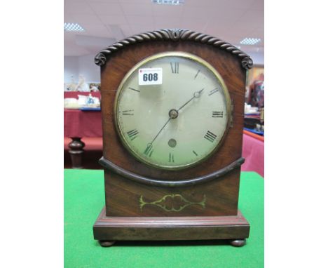 A Regency Mantel Clock, the associated four pillar movement with circular white enamel dial, indistinctly signed, Roman numer