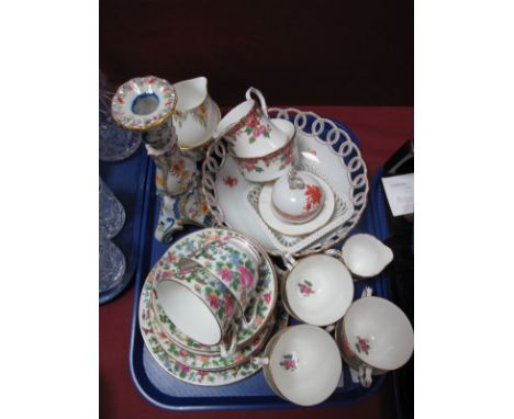 Staffordshire Rose Pattern Teaware, Faience candlestick, Herend bowl, pin tray, trinket pot, etc:- One Tray