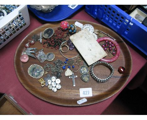 A Heart Shaped Panel Bracelet, brooches, bangle, expanding bracelet, earrings, pendants, etc:- One Tray