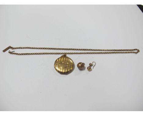 A Chain, a circular locket pendant, engine turned, etc.