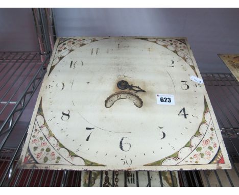 A 30 Hour Longcase Clock Dial and Movement, indistinctly signed, black Roman numerals, incomplete hand, hand painted decorati