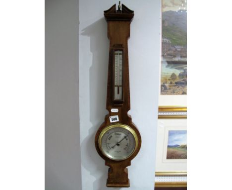 A Negretti & Zambra Mahogany Banjo Barometer, with thermometer to neck. 