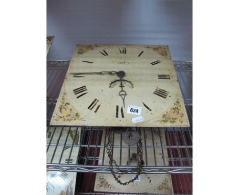 A 30 Hour Longcase Clock Dial and Movement, indistinctly signed and "Hereford(?)", black Roman numerals, openwork hands and h