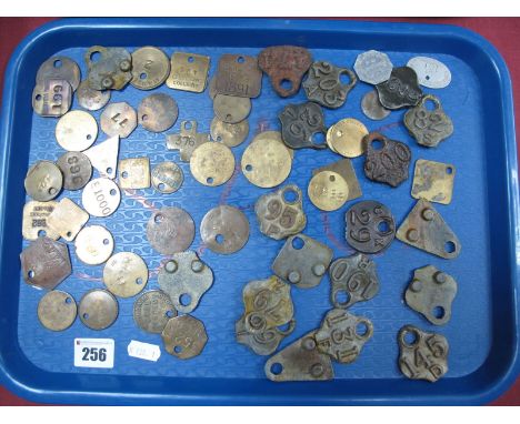 A Collection of Cast Metal and Brass Mining Tallies and Lamp Checks (over 40):- One Tray