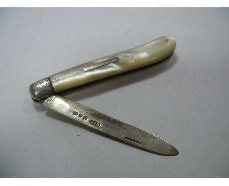 A Silver Bladed Fruit Knife, Hilliard and Thompson Birmingham 1896, with mother or pearl scales.