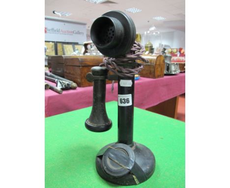 A Circa 1920's Candlestick Telephone, impressed 'P2391' under base and 'F' to cradle support of earpiece. No. 150 and I28 ove