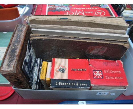 A Schoolboy Stamp Album, Players cigarette cards, Medici famous works of art, Paterson viewer, Viewmaster and discs, leather 