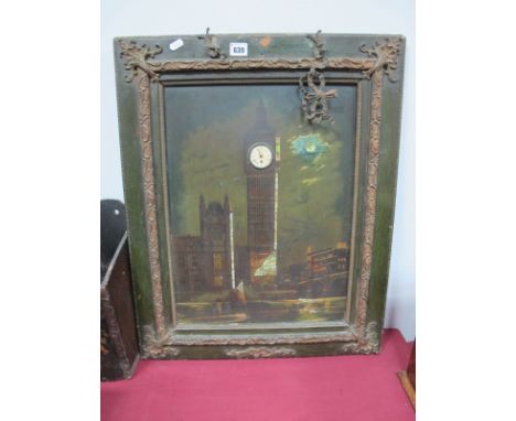 A Late XIX Century Clock Picture of Big Ben, with mother of pearl decoration, in a frame with applied mounts.