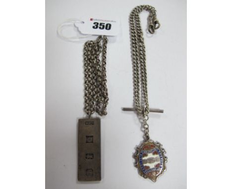 A Graduated Curb Link Double Albert Chain, suspending T-bar and hallmarked silver and enamel medallion pendant "The British S