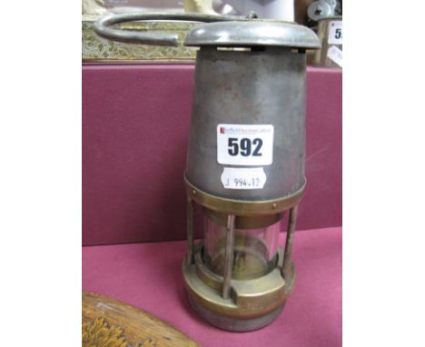 A Wolf (Sheffield) Miners Safety Lamp, "(Wm Maurice) and "P. O. 1975". 