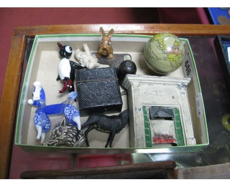 Metal Made In England Dolls House Fireplace, mini glass animals, novelty globe pencil sharpener, etc.