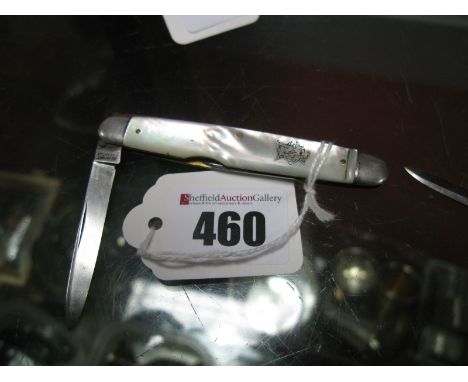 A Leuchars Picadilly Two Blade Folding Pocket Knife, with monogrammed mother of pearl scales. 