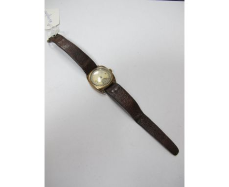 Omega; A Cushion Shape Gent's Wristwatch, the signed (worn) dial with Arabic numerals, baton markers and seconds subsidiary d