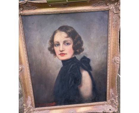 An early 20th cent portrait of a lady , oil on canvas and a collection of pictures to include similar studies in various medi