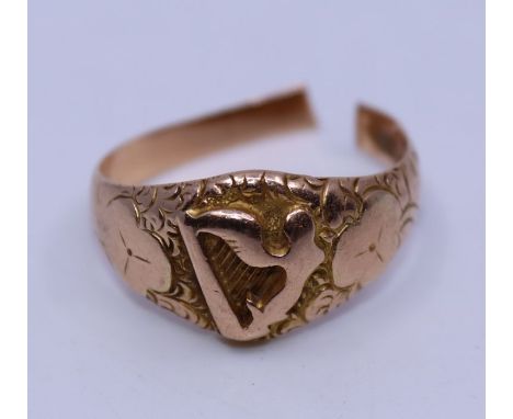 An 18ct. yellow gold harp ring, weight 7.1g, as found.&nbsp;