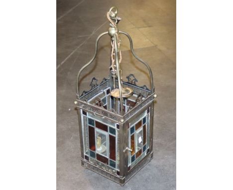 A late 19th cent brass and lead glass hall lantern&nbsp;