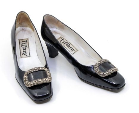 The Baroness Betty Boothroyd - a pair of court shoes worn as Madam Speaker, applied with Berlin steel buckles, approx. size 5