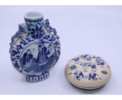 A Chinese moon flask together with a Chinese jar with a lid (2)