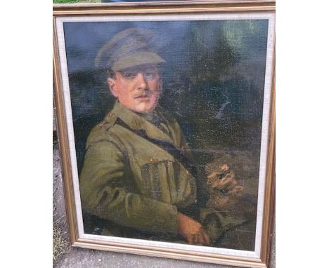 Militaria interest An oil on canvas portrait study of an officer Water damage will require re-lining 