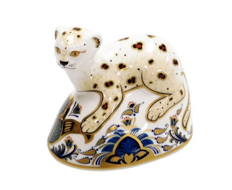 A Royal Crown Derby Leopard Cub porcelain paperweight, first in the series of paperweights specially commissioned by Sinclair