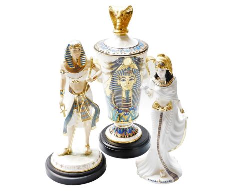 Three items of Egyptian related porcelain, a Coalport figure of Cleopatra, sculpted by David Cornell, limited edition number 