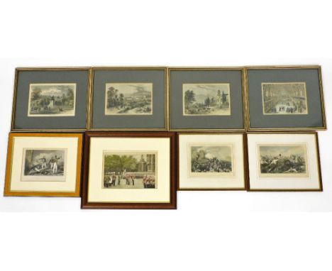 A collection of 19thC and later coloured engravings, etc., to include blowing up of the Kashmiri Gate at Delhi, 12cm x 18cm, 