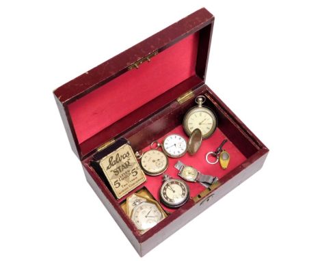 A group of silver plated pocket watches and watches, to include an Ingosol silver plated watch and leather chain, a Siro Seni
