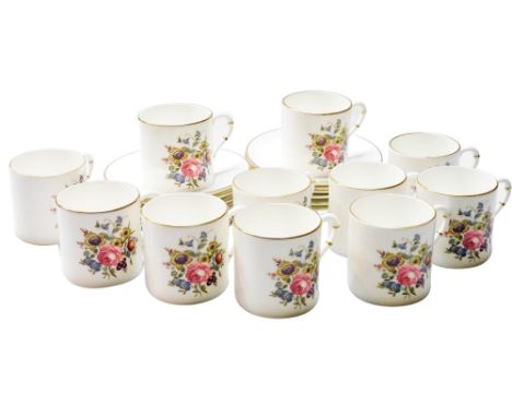 A group of Royal Worcester porcelain Bournemouth pattern coffee cans and saucers, comprising eleven cans and thirteen saucers