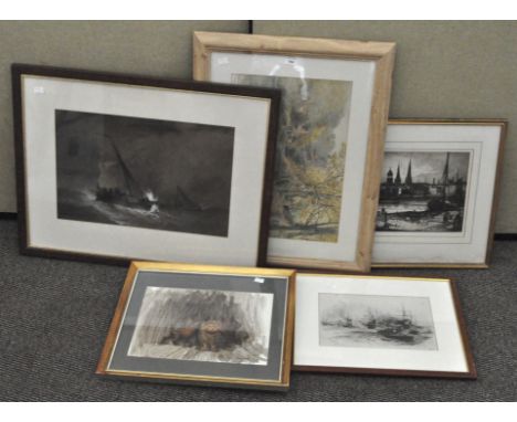 Three pictures, to include a David Blake portrait of cats, together with a watercolour and another
