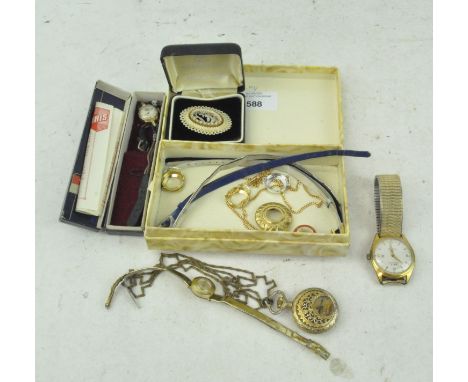 A small selection of wrist watches, including Oris waterproof 17 jewel, together with a brooch, pocket watch and a pendant