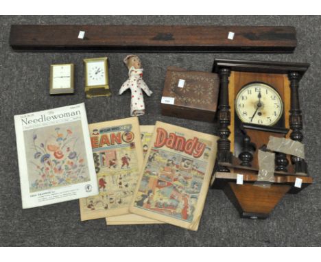 A Vienna style wall clock and other items, including a Bayard carriage clock, an Angelus alarm clock and others , the first 4