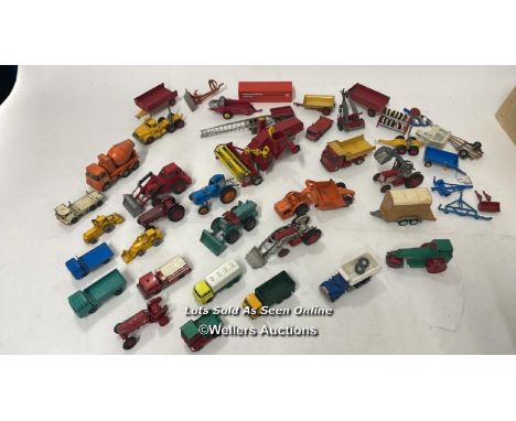 Die cast Trucks, Trailers, Tractors and Farm Machinary including Corgi Massy Ferguson 780 Combi, Matchbox Aveling Barford Roa