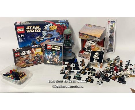 Star Wars Lego and related items to include Battle Pack no.75134, Advent Calender no. 75184, Boba Fett light up fugure, Stopr