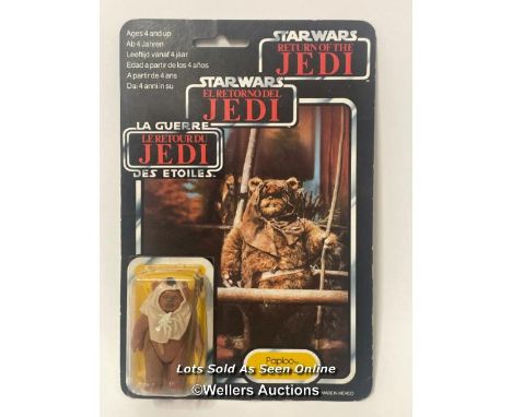 Star Wars vintage Paploo 3 3/4" figure, tri-logo 79 back, Palitoy, Mexico 1983, MOC, clear bubble dented at the corners, some
